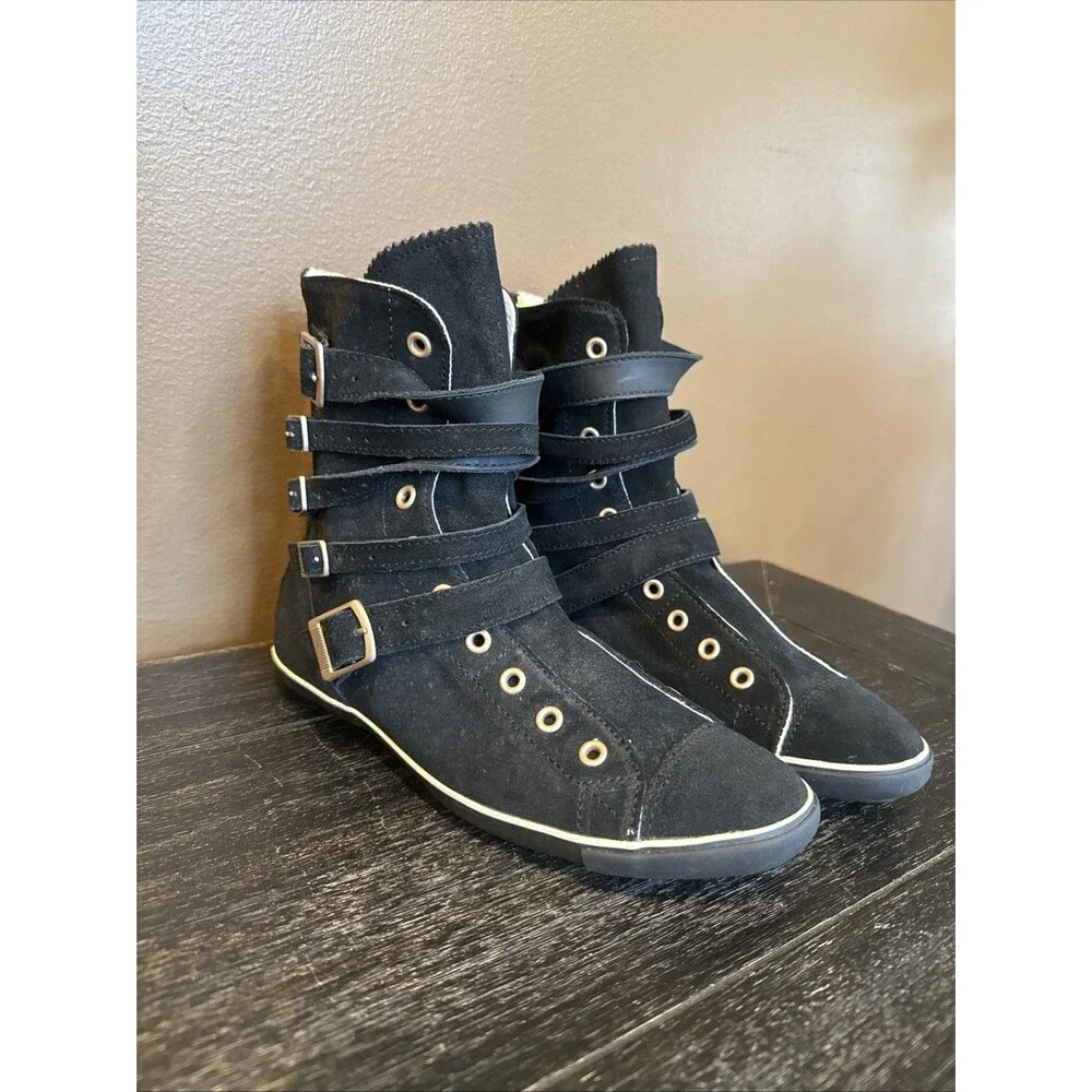 Y2K Converse Multi 5 Strap Buckle XHI Black Suede Calf High Sneakers Size 8 Rare